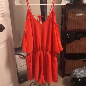 Cold Shoulder Romper with Open Back and Ruffles
